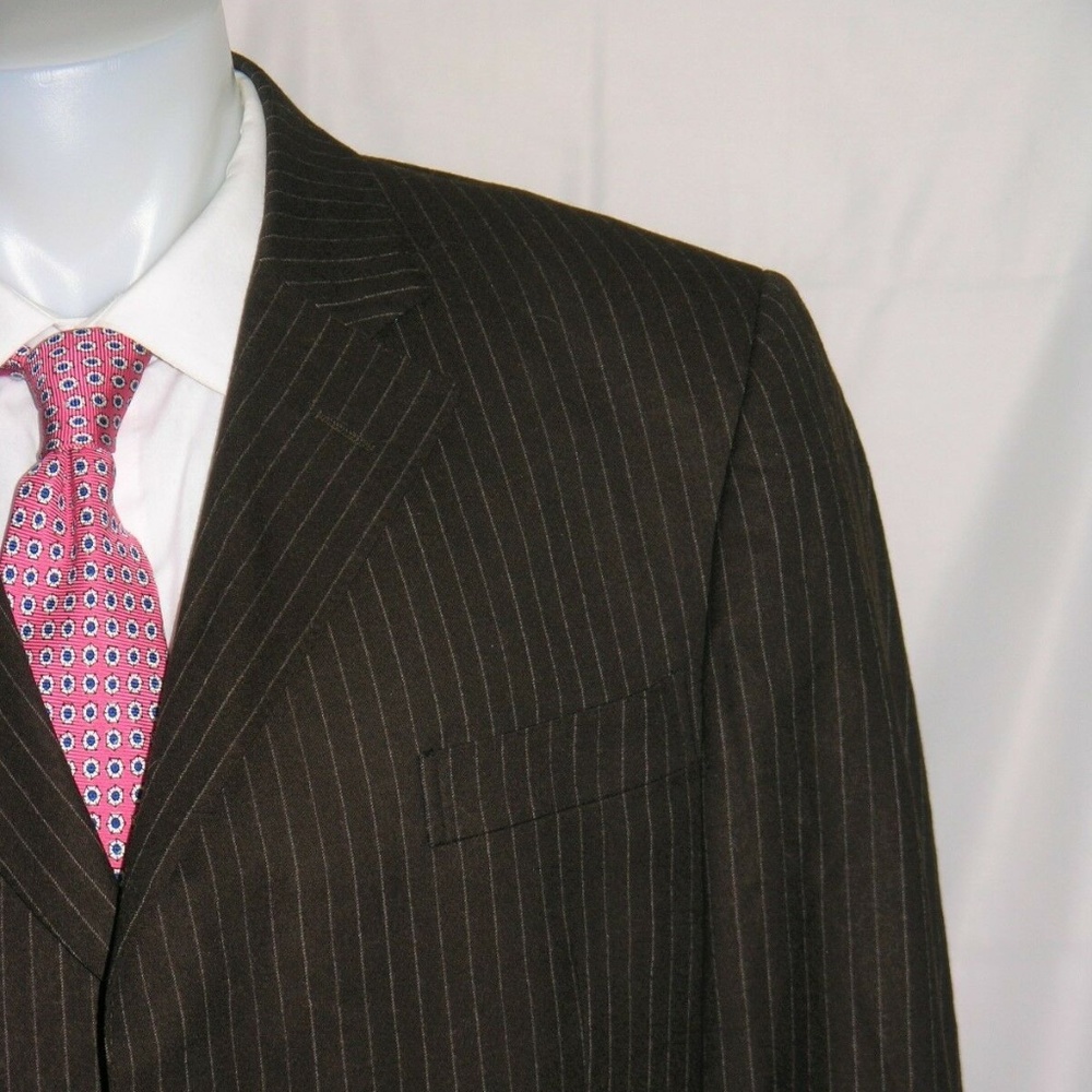 Dunhill Flat Front Brown Stripe Three Button Suit 44L